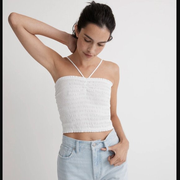 Madewell Poplin Smocked Halter Top NWT - Picture 2 of 4